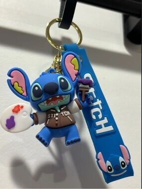 Blue Artist Stitch Keychain Charm for Kids